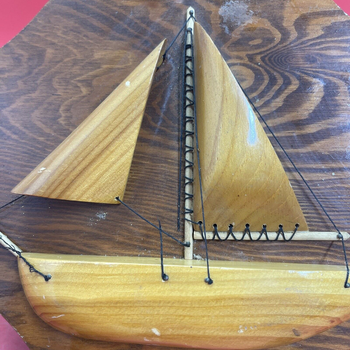 Vintage handcrafted wooden sail boat wall art plaque 3-D￼