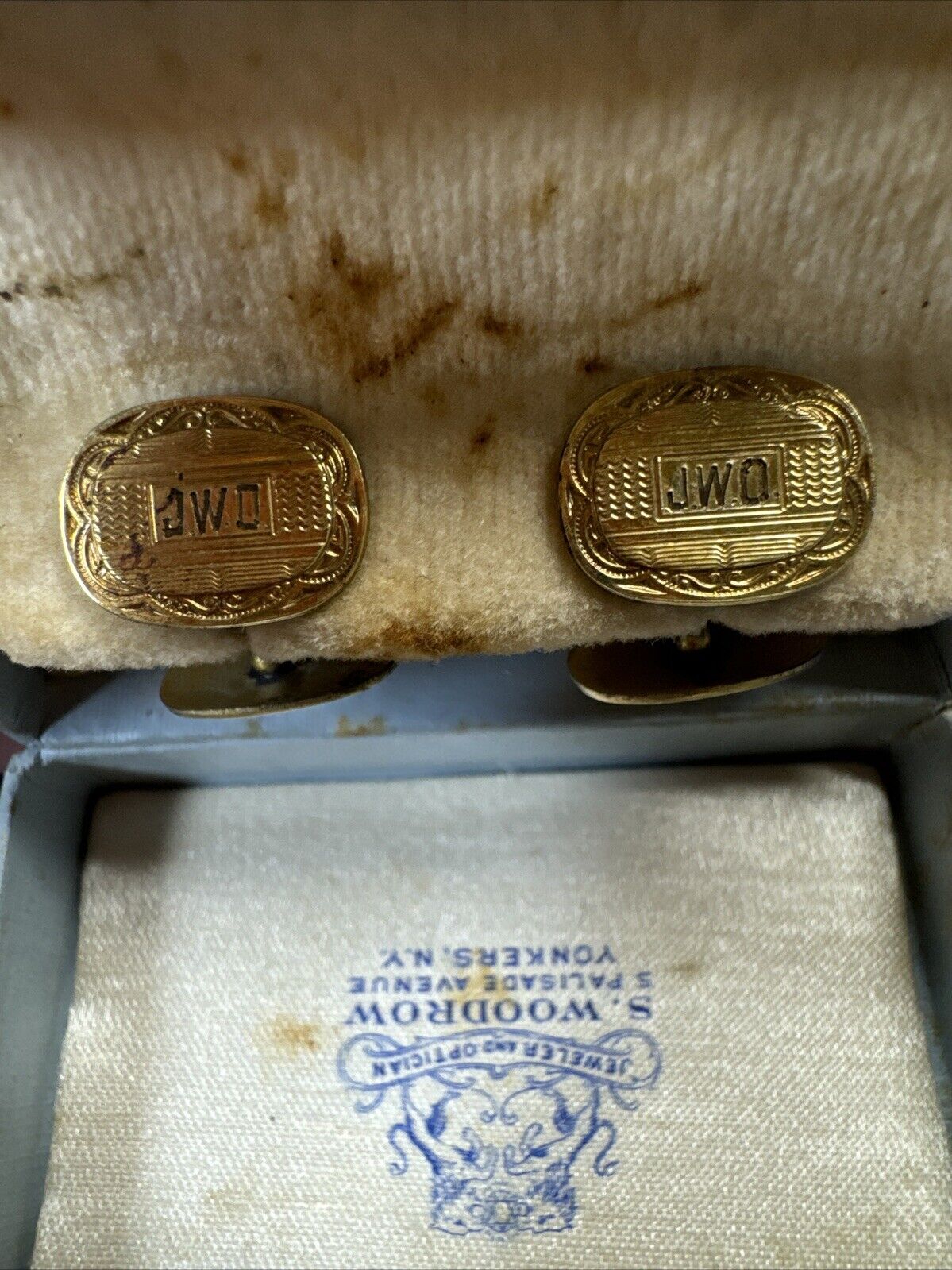 Vintage Men's Cufflinks in Box With Monogrammed “J.W.O”