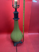 Vintage Gothic Green Porcelain and Brass Table Lamp 29.5” Tall