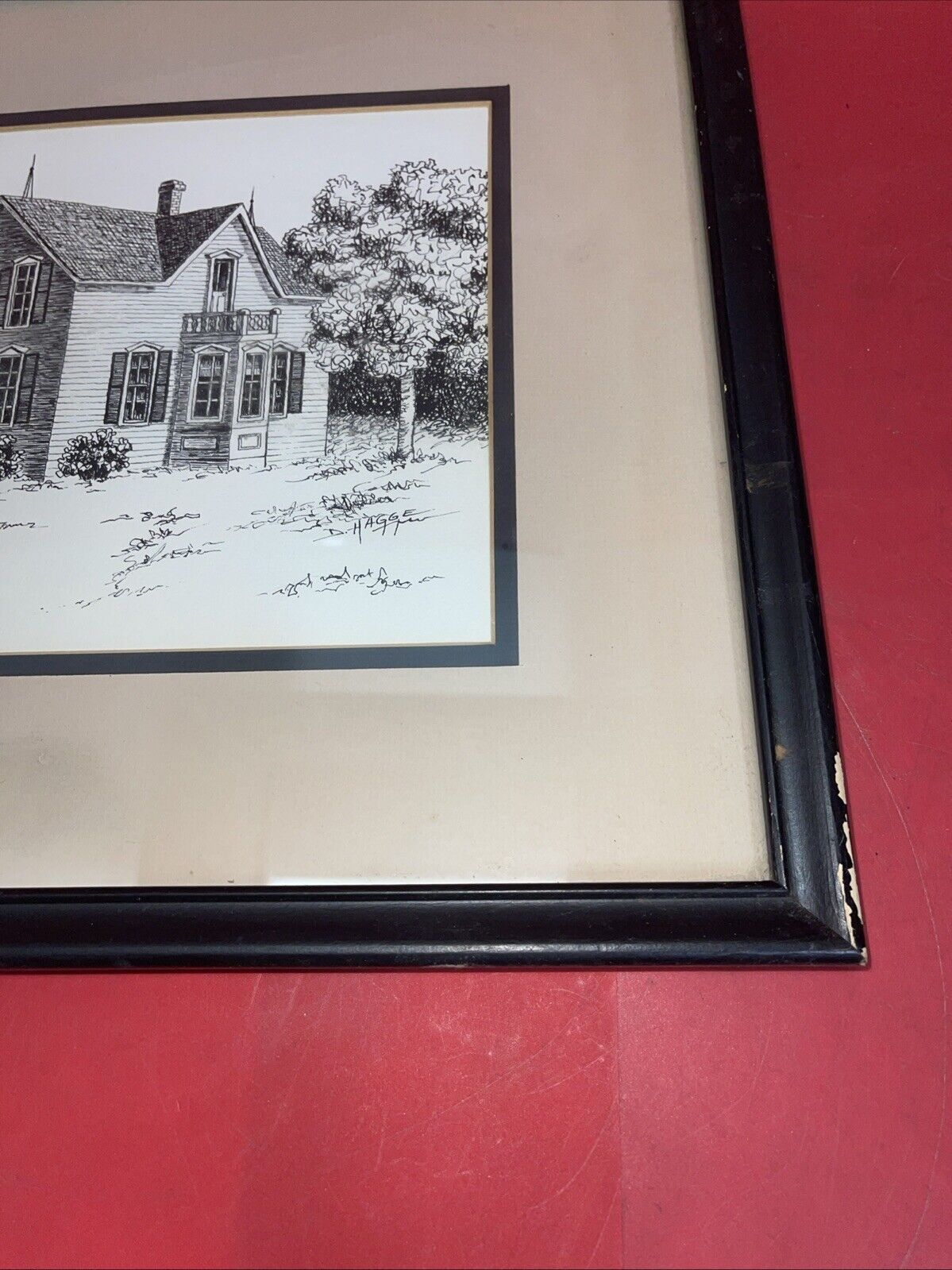 Original Pen & Ink Sketch Framed 8" x 11” signed D. Hagge