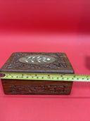 Vintage Hand Carved Teak Wooden Jewelry Trinket Box Made in India Lot 2