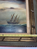 Vintage oil painting seascape ships signed by Lubar size 16”x31”