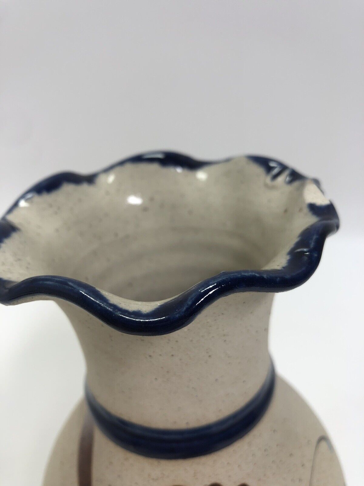 Vintage vase  Tonala Pottery Mexican Folk Art Bird Flowers Sand Stone Signed JC