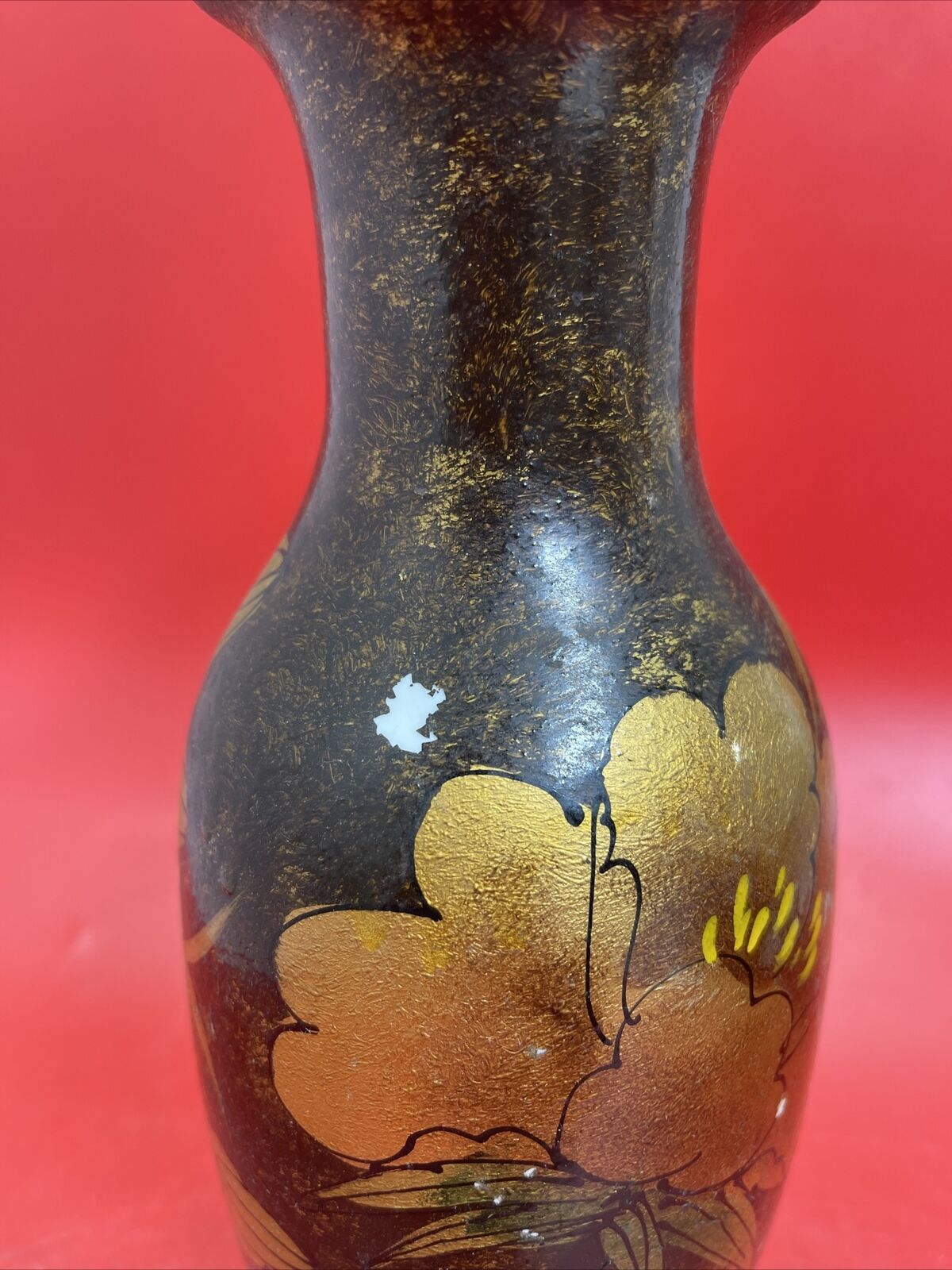 Vintage Antique Floral Pattern Vase, 11.5" Tall