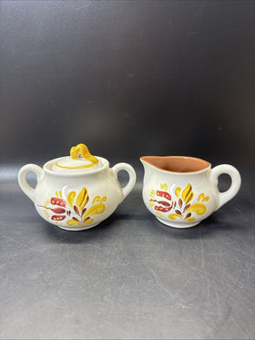 Stangl Pottery Mid Century Autumn Flower Creamer and Covered Sugar Bowl