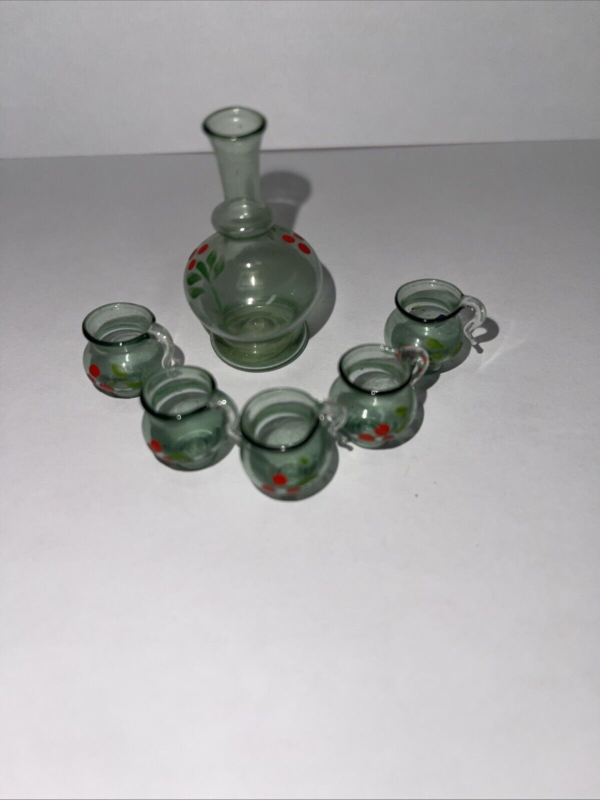 Antique Miniature Dollhouse Glass Bowl Lot 3 & US ZONE  Decanter & 5 Cups