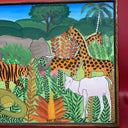 Haitian Jungle Art ,Artist M=Mirvil  Brilliant Colors Signed Framed 16Hx20w