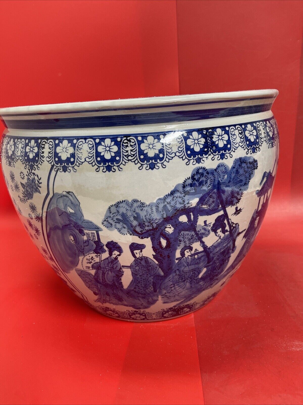 16" Ladies Blue & White Porcelain Fishbowl