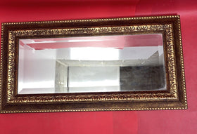 Vintage Art Deco Wall Mirror with Gilt, Wood Frame 20"x8