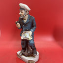 Vintage Bisque Porcelain Sea Captain with Map and Pipe Figurine - 14" Tall