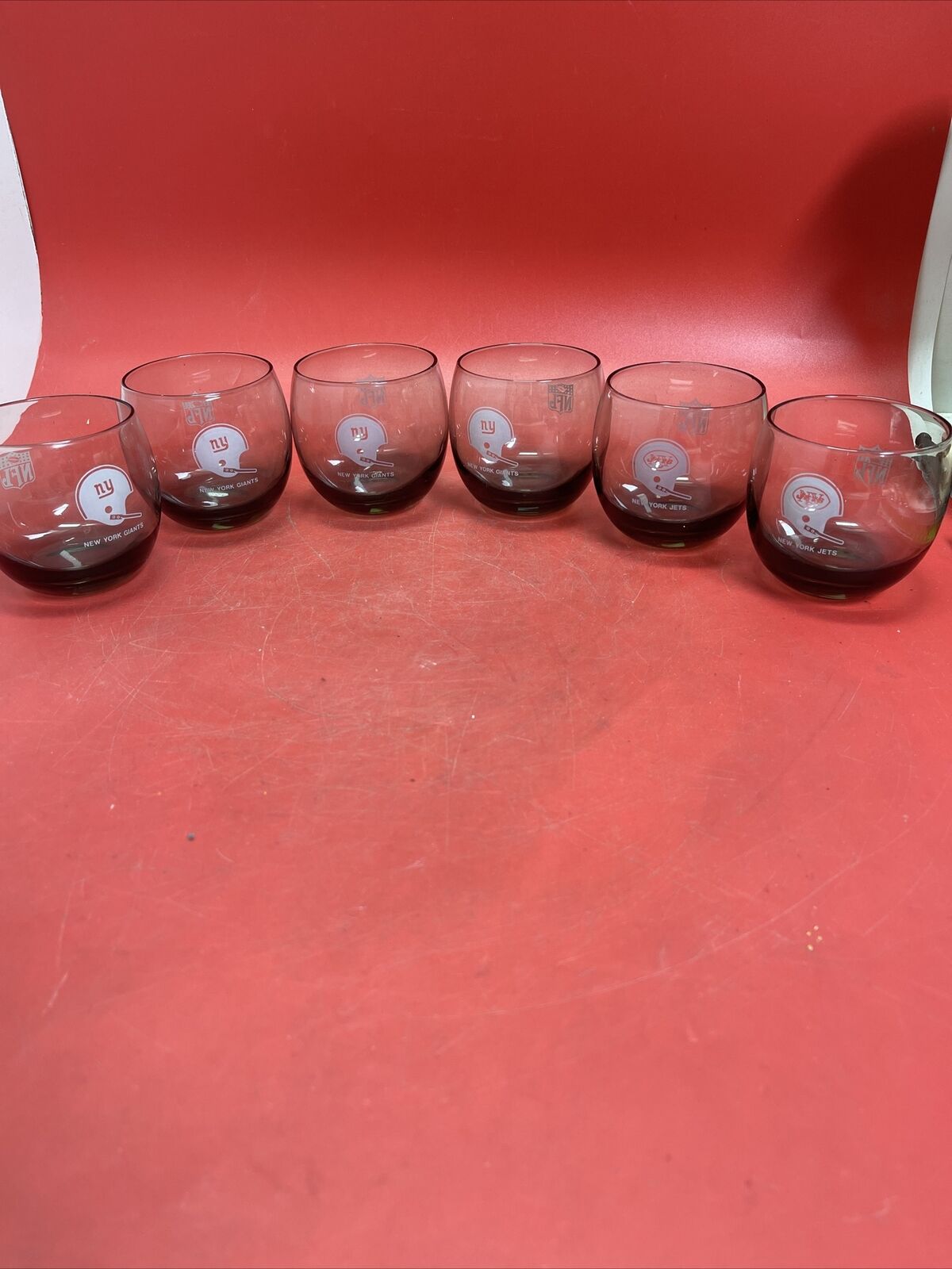 Vintage  NFL New York Giants -Jets Smoked Glass Whiskey Low Ball Glass Lot 4 & 2