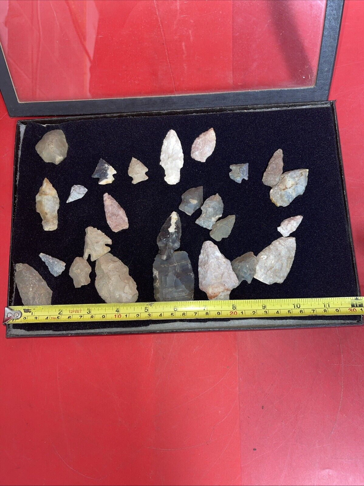 Native American Artifacts Lot 25 w/ Frame Arrowheads Collection 12”x8” Frame #5