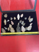 Native American Artifacts Lot 25 w/ Frame Arrowheads Collection 12”x8” Frame #5