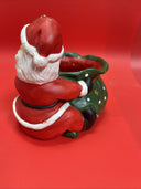 VINTAGE CHRISTMAS SANTA W/LARGE TOY GIFT SACK BAG CERAMIC CANDY DISH PLANTER