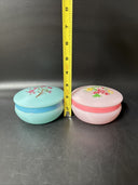Vintage Blue And Pink Trinket Box With Flower Detailing/ Lot Of 2