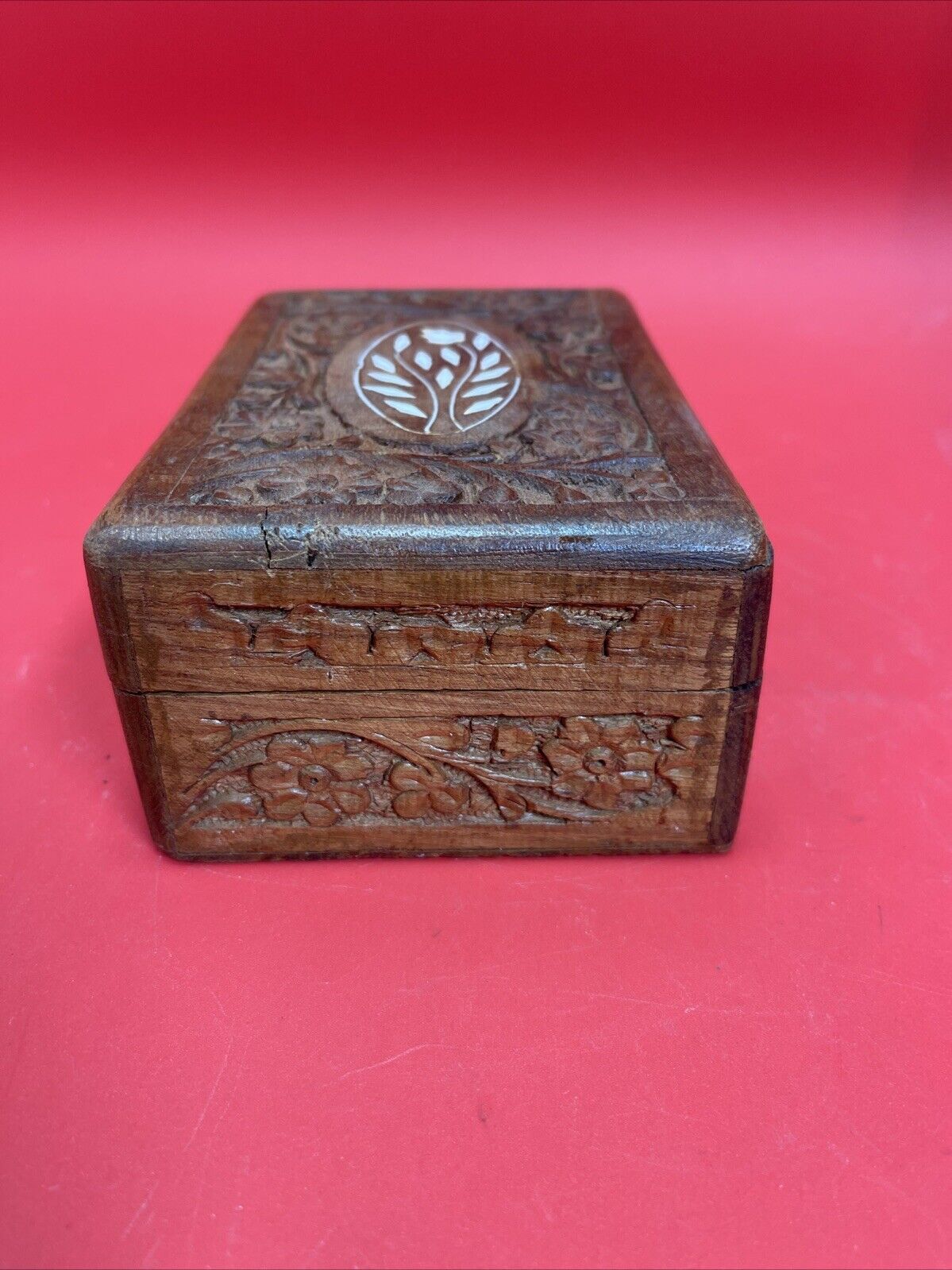 Vintage Hand Carved Teak Wooden Jewelry Trinket Box Made in India Lot 2
