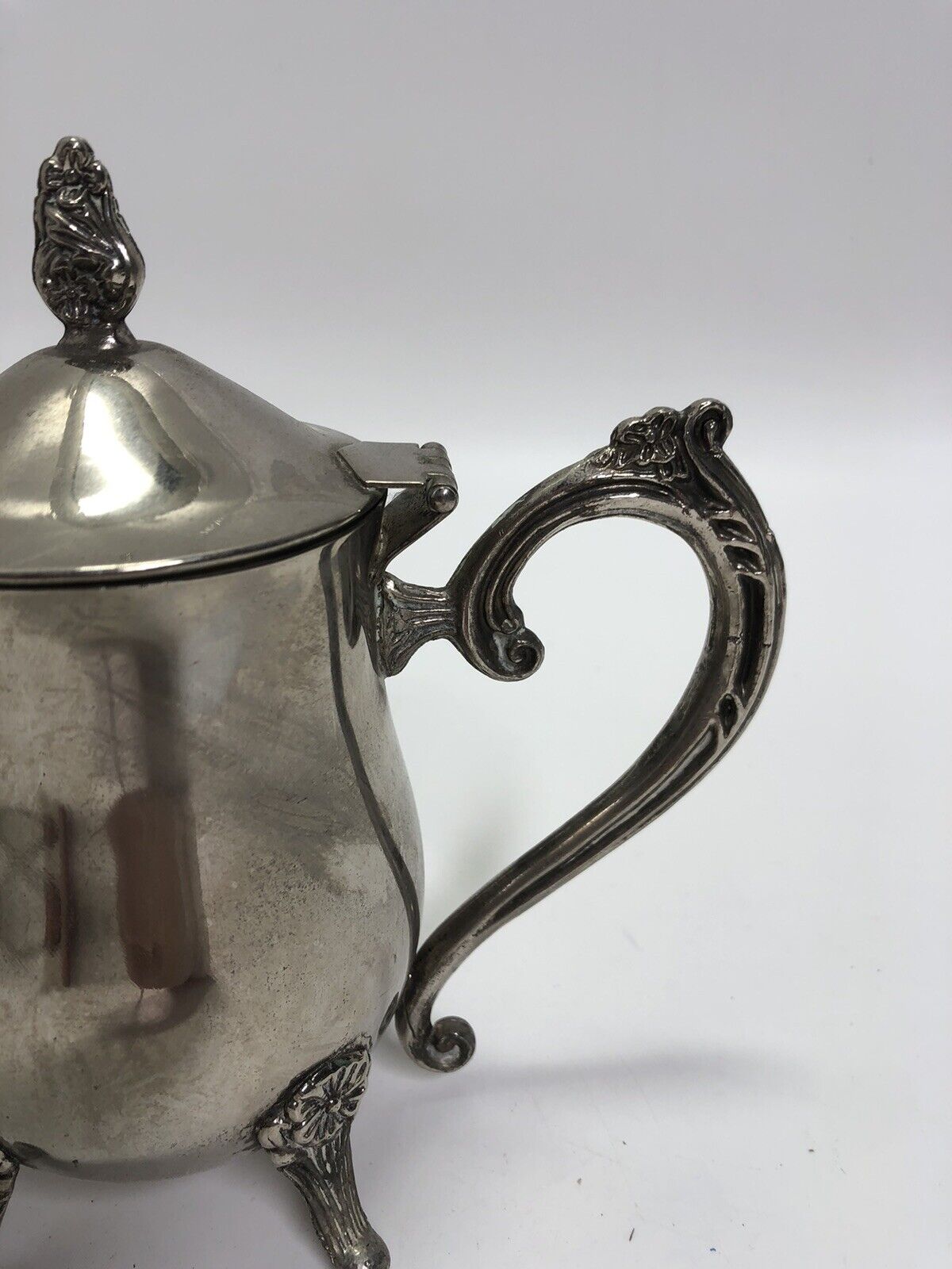 Antique Silverplate Coffee/Tea Pot Footed Hinged Lid - Pretty