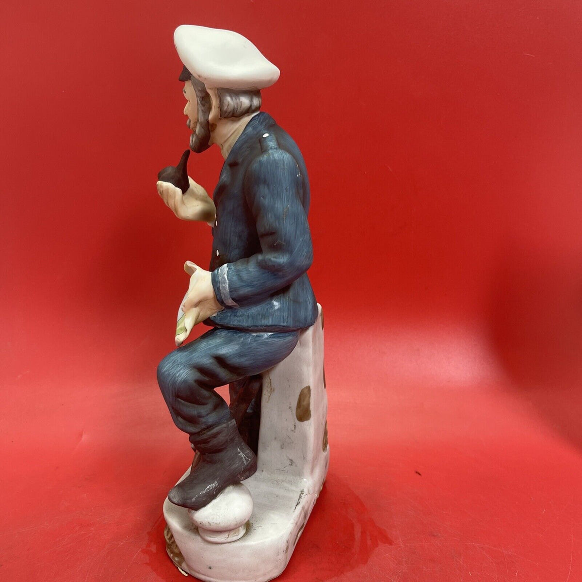 Vintage Bisque Porcelain Sea Captain with Map and Pipe Figurine - 14" Tall
