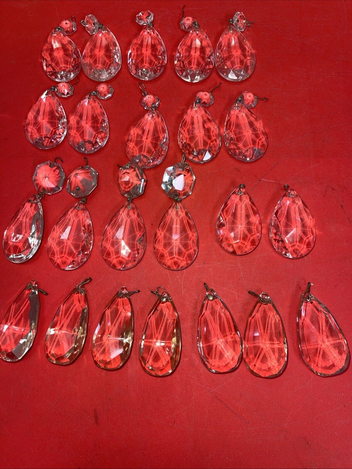 Vintage Lot 23 Clear Glass Crystal Teardrop Chandelier Prisms W/ Top Prism #3