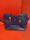 Minmin Blue Woven Large Tote Handbag Brass Gold Hardware - Excellent - 9.5”x15”