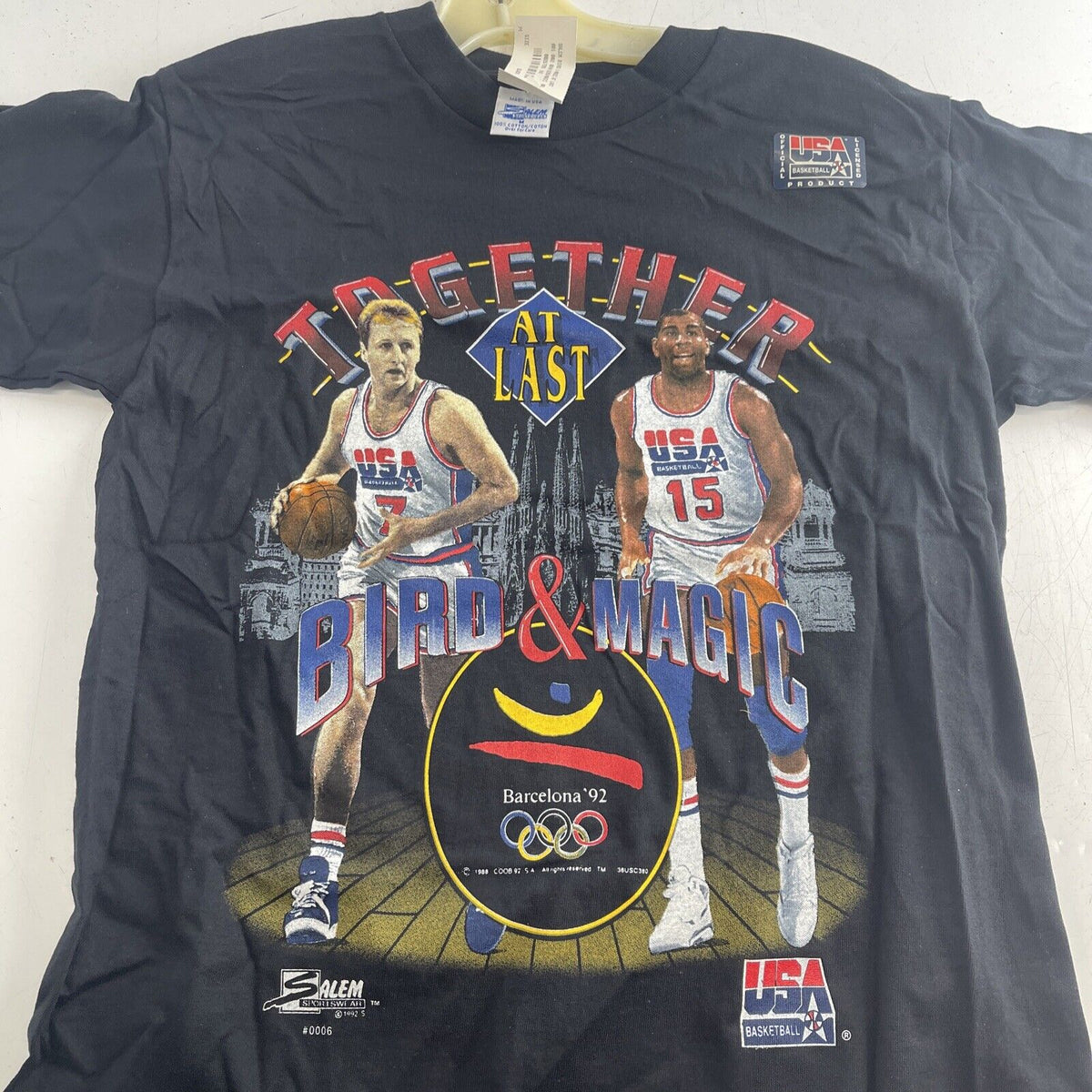 Vintage 1992 USA Dream Team Larry Bird Magic Johnson Together At Last Shirt WoW!