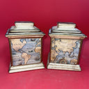 VTG Old World Map Cartography ceramic Canister Italy Lot 2