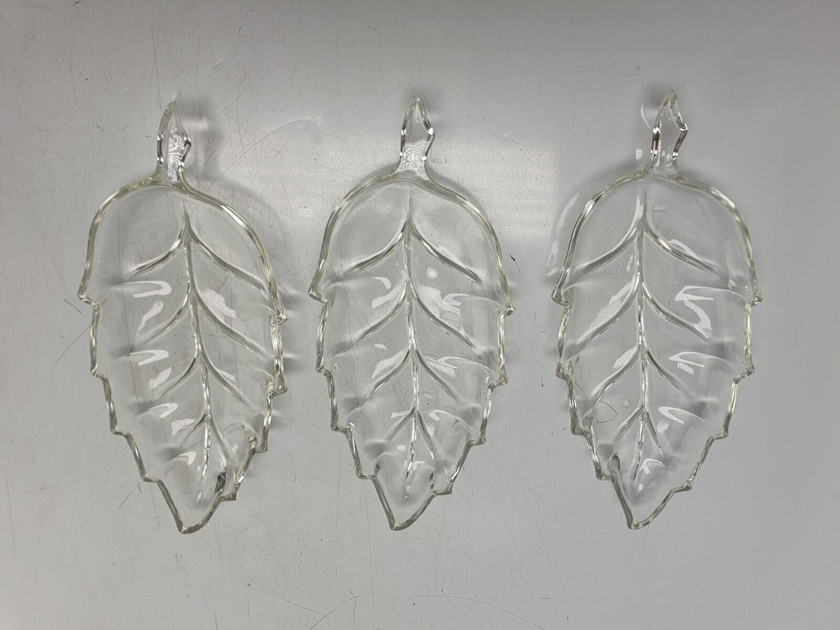 Vintage Set Of 3 Leaf Shaped Clear Glass Relish 