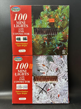 Lot of 2 Santa's Magic 100ct Mini String Lights Gold And Red/ Lot Of 2