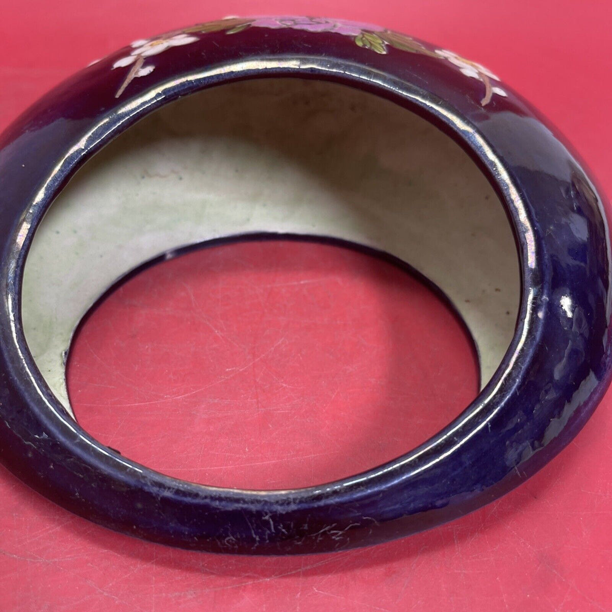 Japanese vase in the shape of a crescent, vintage embossed flowers