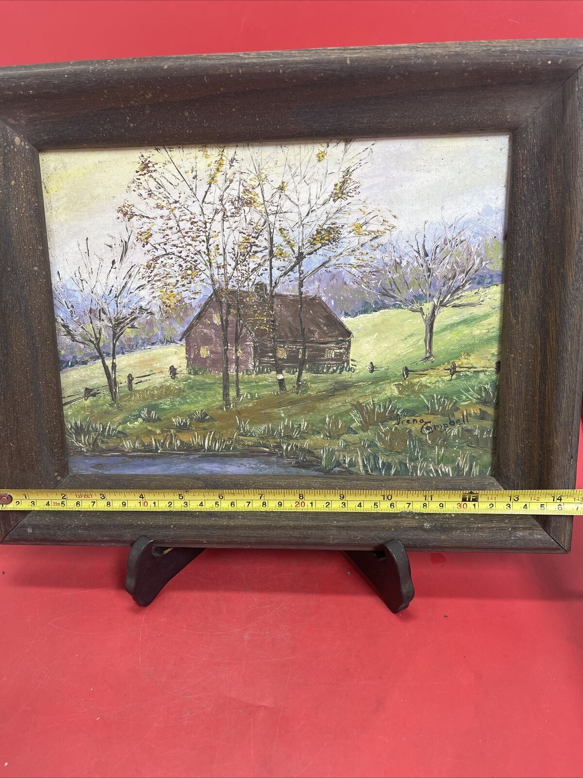 Vintage original "Brown Cottage" painting by Irena Campbell, 1940s