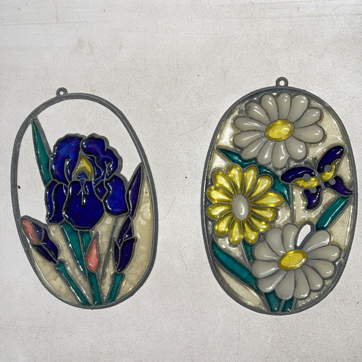 Vintage Lot Flower Theme 7 Pc Leaded Stained Glass Handmade Sun Catchers