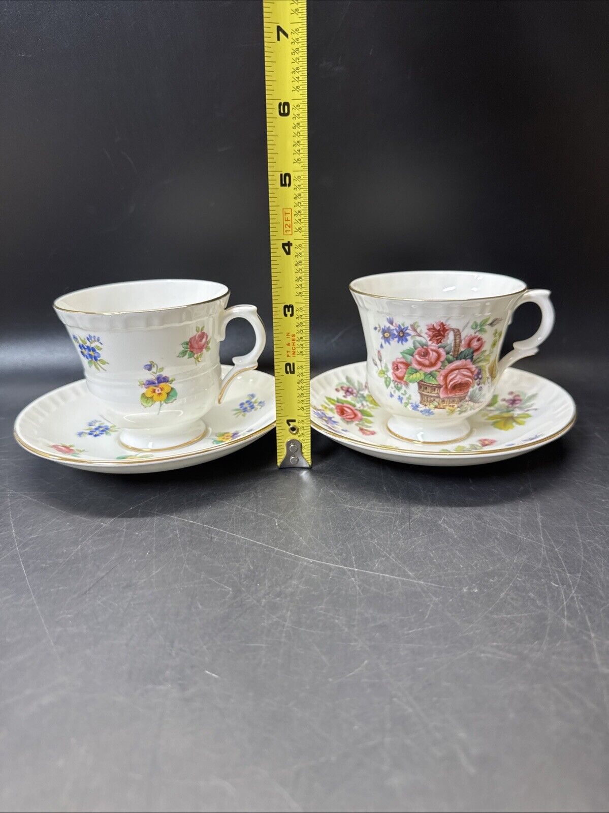 Staffordshire Bone China Crown Tea Cup & Saucer/ Set Of 2