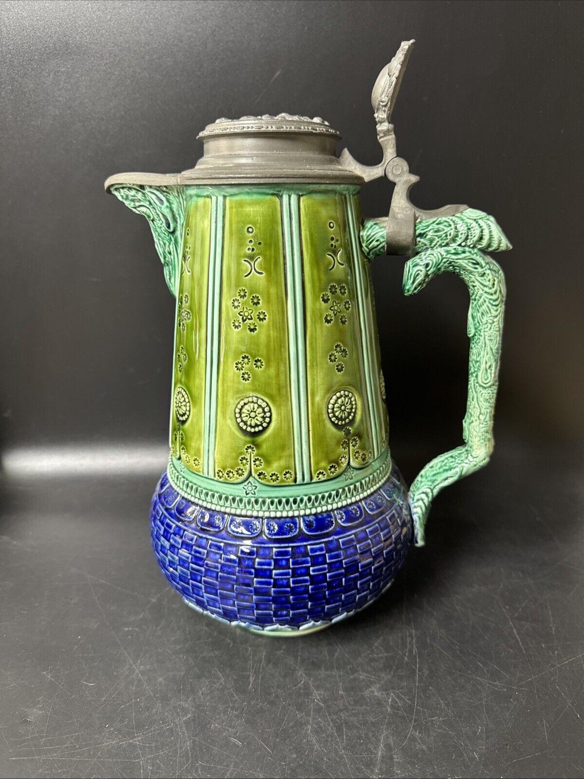 Vintage Pitcher Handled Stoneware Lidded Stein
