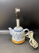 Vintage Hand-Painted Blue and White Teapot Accent Table Lamp