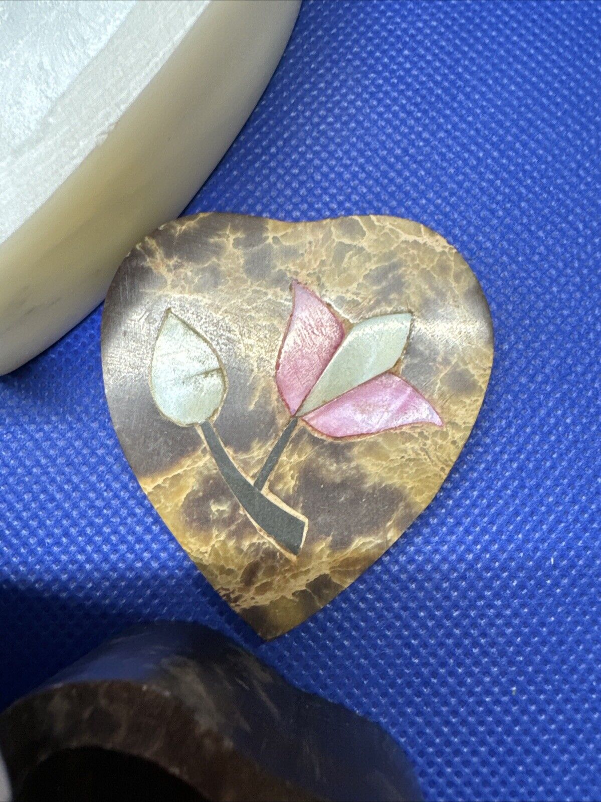 Vintage Heart Shaped Marble Stone Trinket Boxes/ Lot Of 2