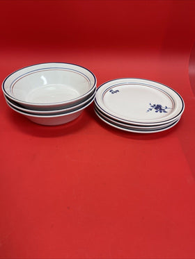 Epoch Blue Tango  Lot 3 Salat Plate & 3 Bowls Soup Symmetry 169 Korea  6 5/8”