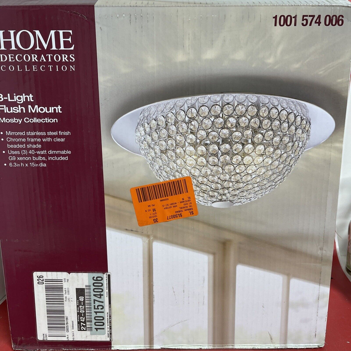 HOME DECRATORS Mosby 15 in. 3-Light Mirrored Flush Mount Clear Crystals