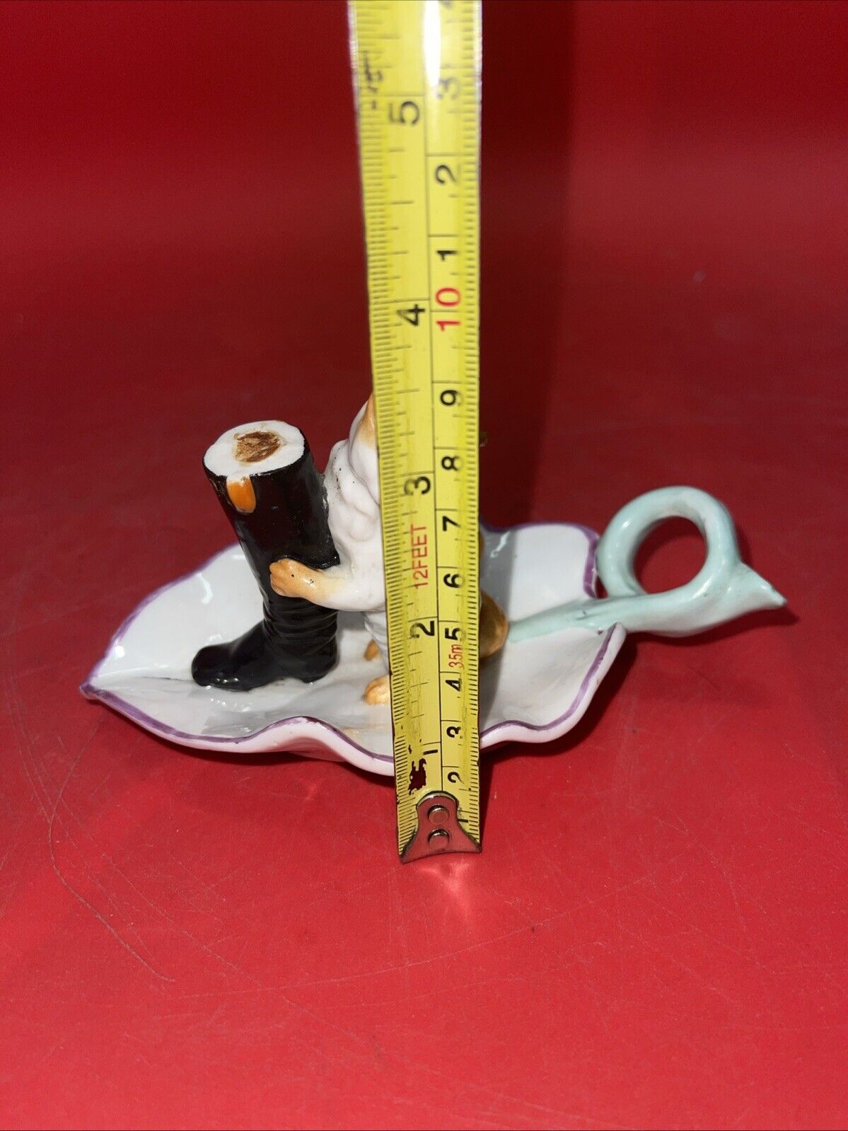 Vintage Ceramic Oval Ashtray Kitten Holding Boot