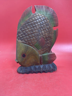 Vintage Hand Carved Wooden Ocean Reef Sun  Fish Nautical Decor  12”