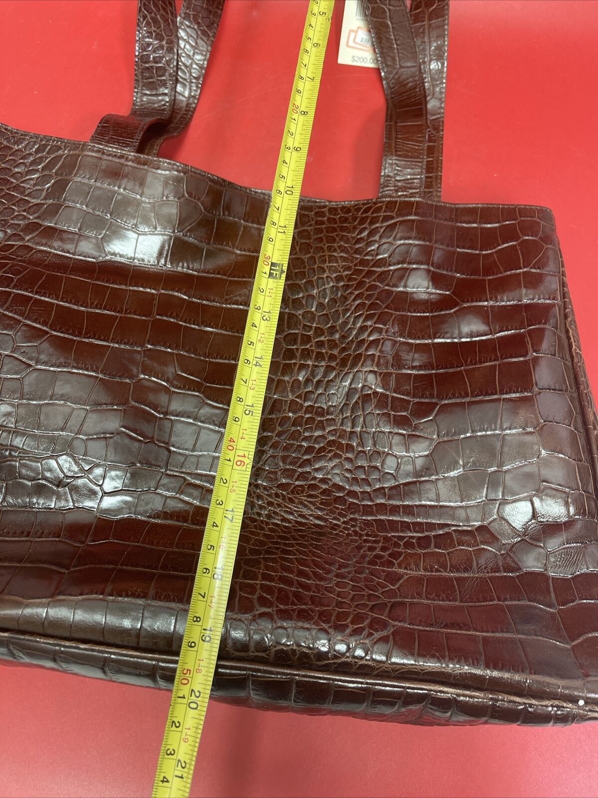 Vintage Lord & Taylor brown crocodile embossed genuine leather bag made in Italy
