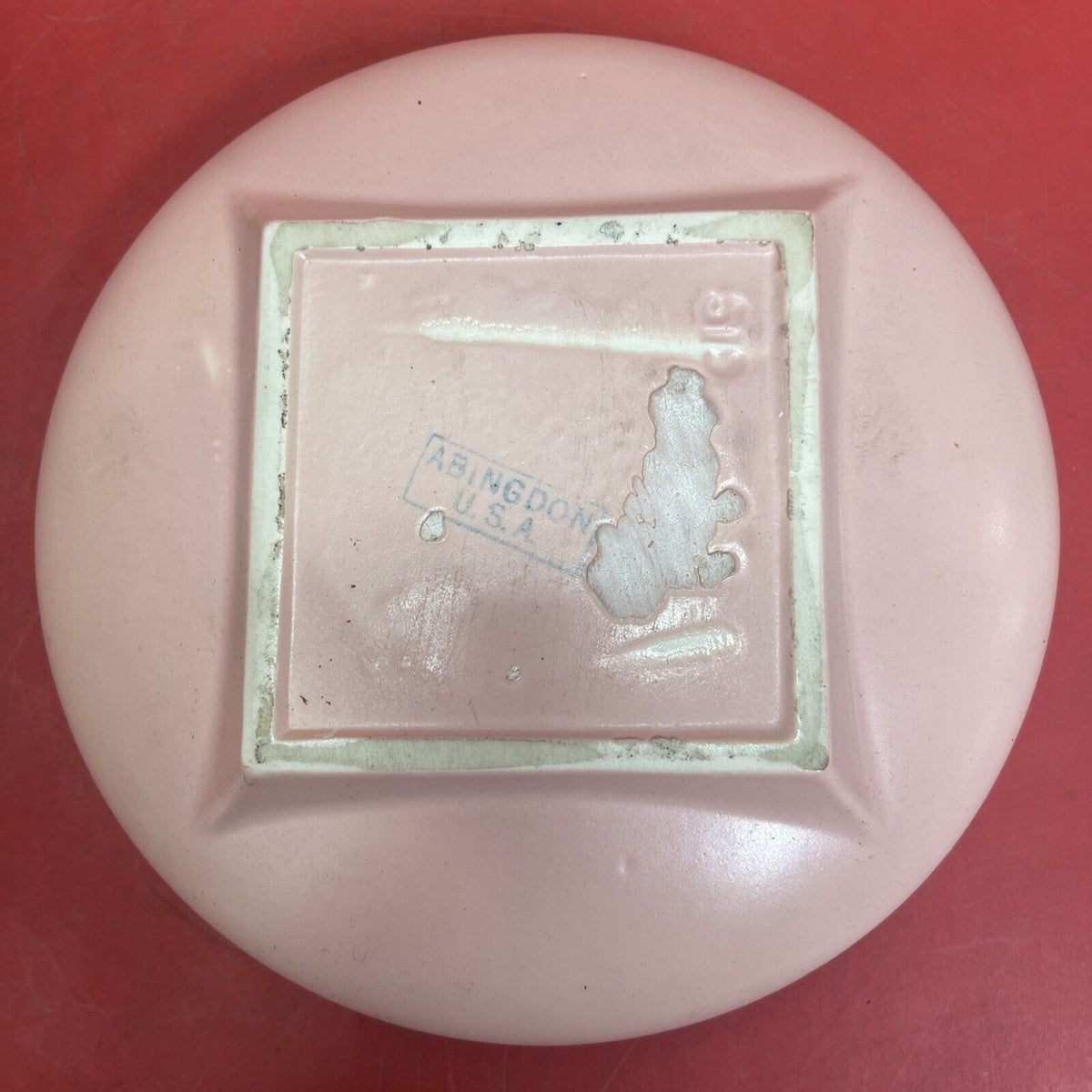 Abingdon USA Pottery Light Pink Salmon Planter Dish Bowl Marked Ceramic Round