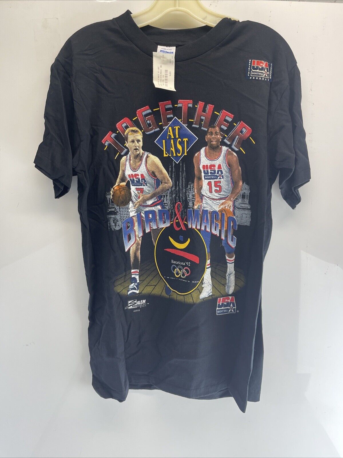 Vintage 1992 USA Dream Team Larry Bird Magic Johnson Together At Last Shirt WoW!