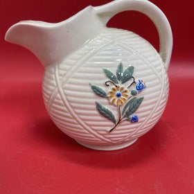 Pitcher White w/ covered edge and handle Floral Flowers Water Tea Juice 