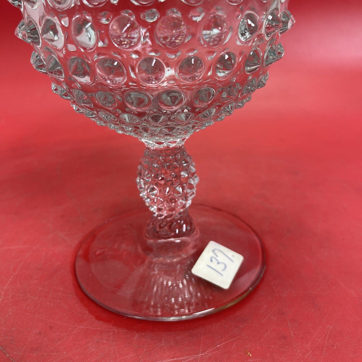 Duncan & Miller Clear Glass Hobnail Crimped Footed Vase Vintage