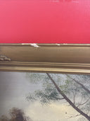 Antique Oil Painting on Cardboard Forest Landscape