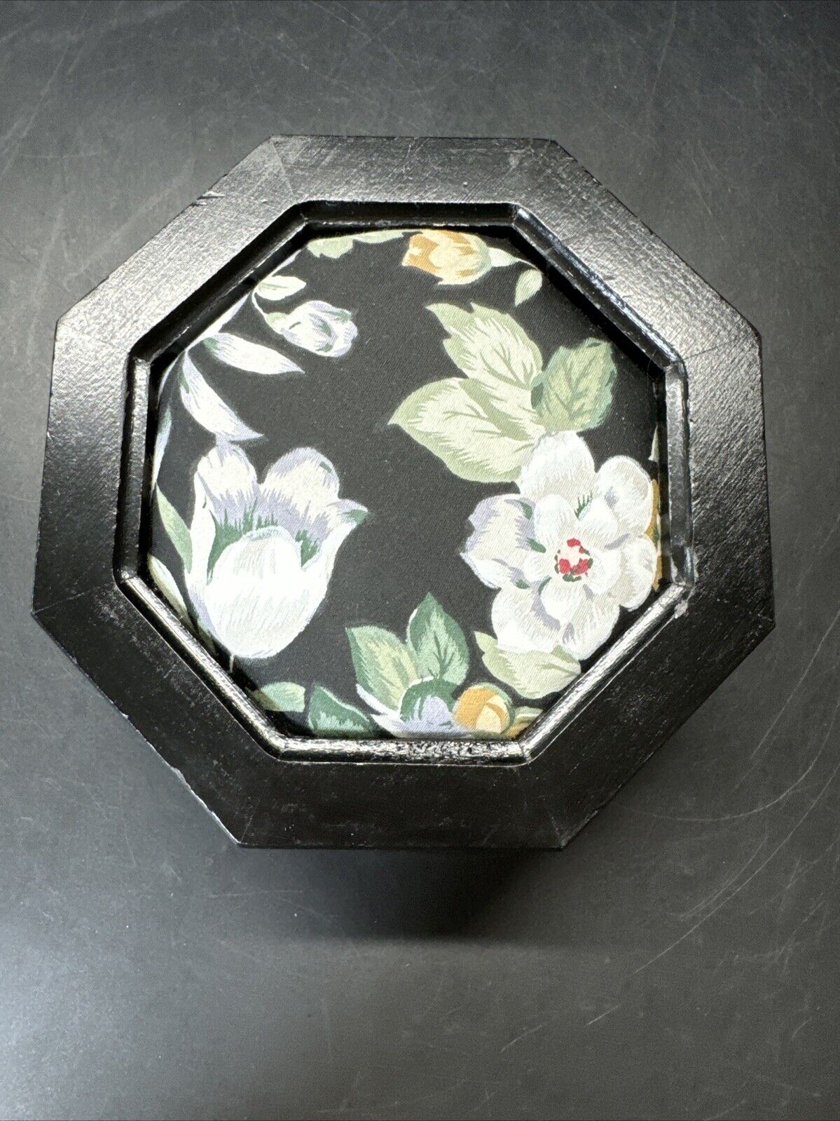 Vintage '91 Wood Jewelry Box Fabric covered Lid Props Open to show Mirror & Felt