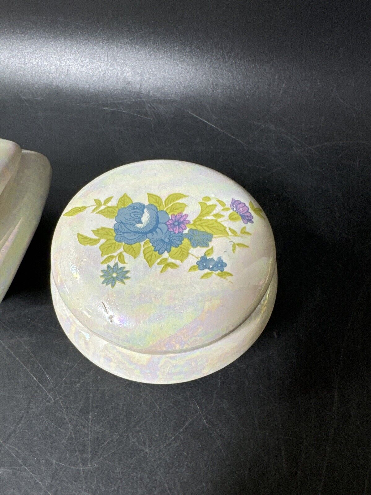 Vintage  Ceramic Flower Design Jewelry Trinket Box/Made in Taiwan, Lot Of 2