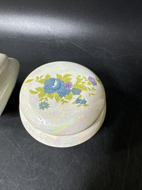 Vintage  Ceramic Flower Design Jewelry Trinket Box/Made in Taiwan, Lot Of 2