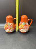 Vintage Pottery Orange Hand Painted Jug SALT & PEPPER Shakers