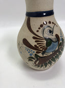 Vintage vase  Tonala Pottery Mexican Folk Art Bird Flowers Sand Stone Signed JC